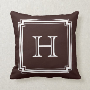Bijgetekend Hoek Lijst Bruin Achtergrond Monogram Kussen