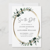 Bijgewerkte QR-code Eucalyptus Greenery Gold Save The Date (Voorkant)