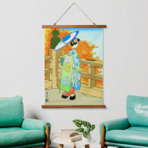 Bijin en rode esdoorn Hasegawa Sadanobu III 1950s Hangend Wandkleed