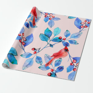 Bijkantoor met de waterverf voor bessen en vogels cadeaupapier