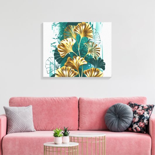 Bijkantoor met Golden Leaves Ginko Biloba Canvas Afdruk (Insitu (Woonkamer))