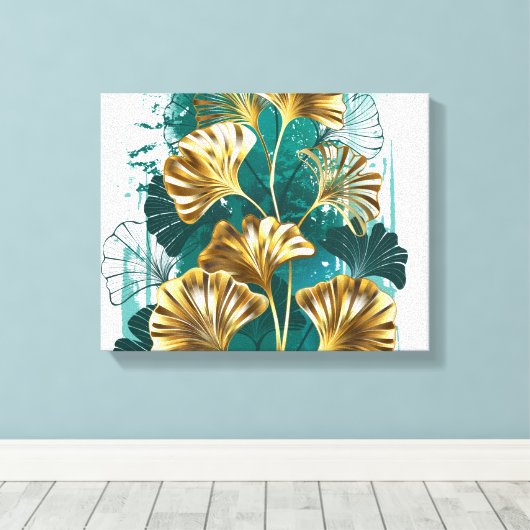 Bijkantoor met Golden Leaves Ginko Biloba Canvas Afdruk (Insitu (Houten vloer))