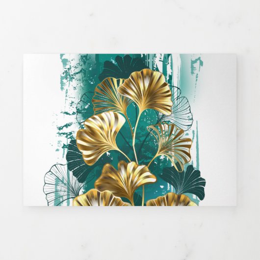 Bijkantoor met Golden Leaves Ginko Biloba Drieluik Uitnodiging (Cover)