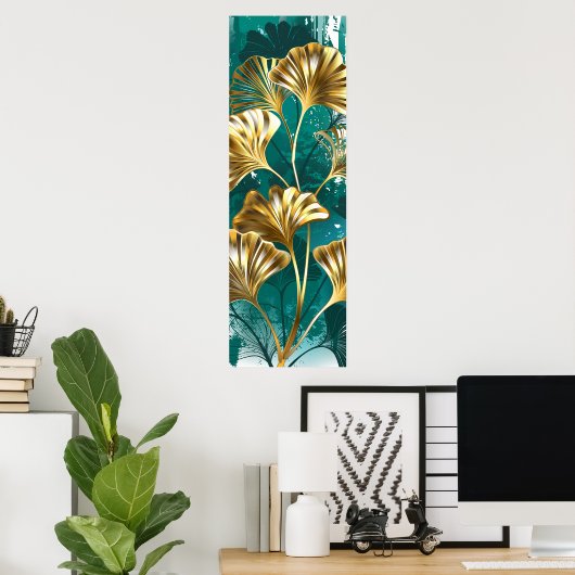 Bijkantoor met Golden Leaves Ginko Biloba Poster (Thuiskantoor)