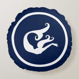 Bijna marineblauw + witte zeemeermin rond kussen
