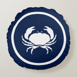 Bijna Navy blauw en wit Kreeft CRAB nautische Rond Kussen