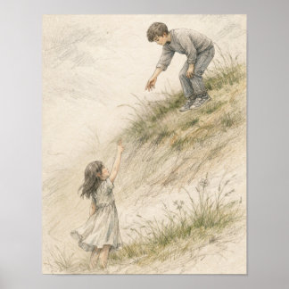 Bijna Rakende Handen – Zachte Potloodschets Kunst Poster