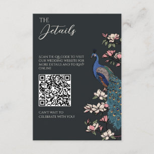Bijna Zwarte Pauw & Magnolia Bruiloft QR Informatiekaartje
