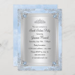 Bijou bleu étincelant & Tiara Sweet 16 Invitation<br><div class="desc">Invitation sweet sixteen. Design pivotant en argent et jolies bijoux bleus. Bleu et argent. Customisez avec vos propres détails. Veuillez noter toutes les images plates ! elles n'ont pas de vrais bijoux !</div>