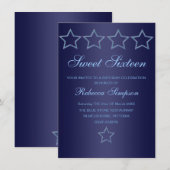 Bijou bleu Star Sweet 16 Invitation d'anniversaire (Devant / Derrière)