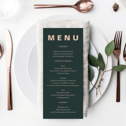 Bijou Boho moderne Terre Tone Mariage Menu