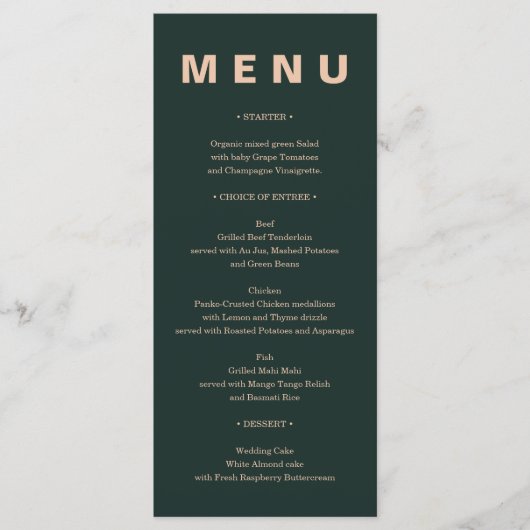 Bijou Boho moderne Terre Tone Mariage Menu (Devant)