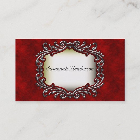 Bijou d'argent sur Cartes de visite de velours rou (Devant)