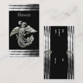 Bijou d'oiseau carte de visite en argent noir Phoe (Devant / Derrière)