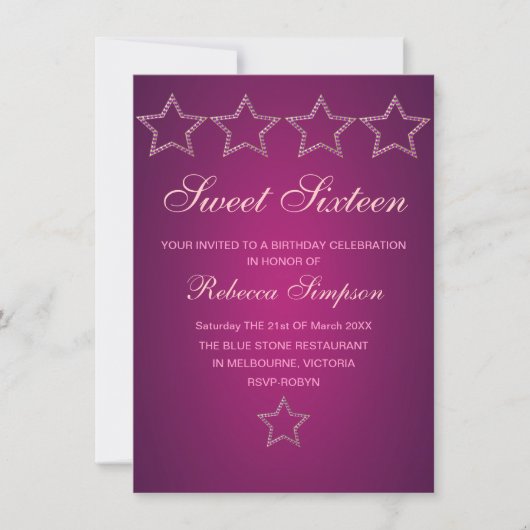 Bijou rose Star Sweet 16 Invitation d'anniversaire (Devant)