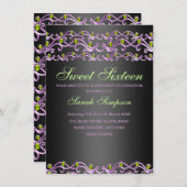 Bijou rose/vert Swirl Sweet 16 Invitation d'annive (Devant / Derrière)