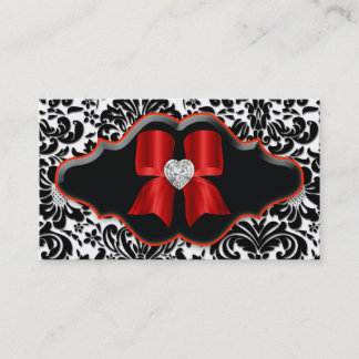 Bijou rouge de coeur de damassé de carte de visite