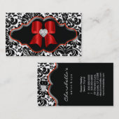 Bijou rouge de coeur de damassé de carte de visite (Devant / Derrière)