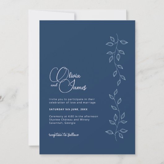 Bijou Tone Bleu Mariage moderne QR Code Invitation (Devant)