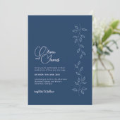 Bijou Tone Bleu Mariage moderne QR Code Invitation (Debout devant)