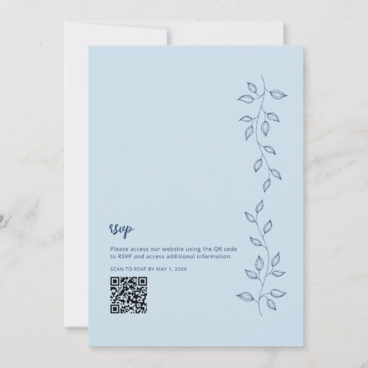 Bijou Tone Bleu Mariage moderne QR Code Invitation (Dos)