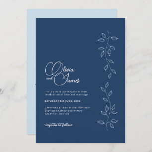 Bijou Tone Bleu Mariage moderne QR Code Invitation
