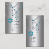 Bijoux bleu carte de visite élégant en argent (Devant / Derrière)