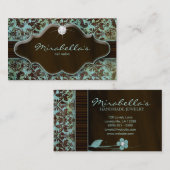 Bijoux Carte de visite Damask Blue Brown Diamond (Devant / Derrière)