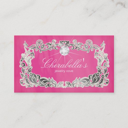 Bijoux Carte de visite Floral rose Diamants d'arge (Devant)