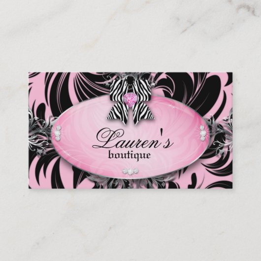 Bijoux Carte de visite Zebra Bow Pink Silver Swirl (Devant)