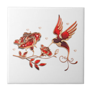 Bijoux en or et rouge avec carreaux d'oiseaux et d