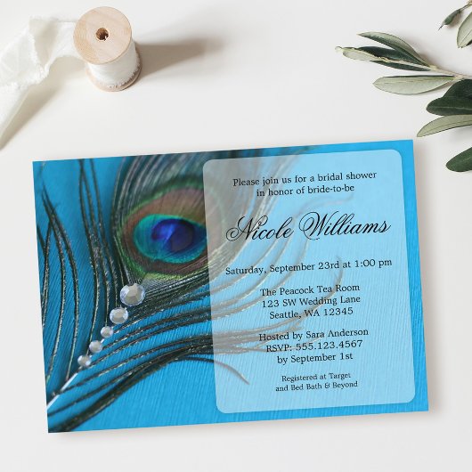 Bijoux Peacock Plume Bridal Douche Invitations