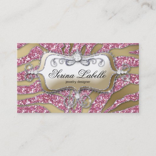 Bijoux Sparkle Carte de visite Zebra Gold Pink 5 (Devant)