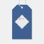 Bijpassende blauwe gingham diamant cadeau labels cadeaulabel (Achterkant)