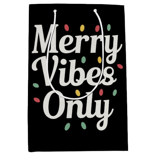 Bijpassende Familie Kerst Merry Vibes Only Lights Medium Cadeauzakje (Voorkant)