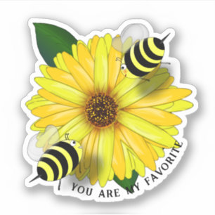 Bij's lunchafspraak op gele bloem sticker