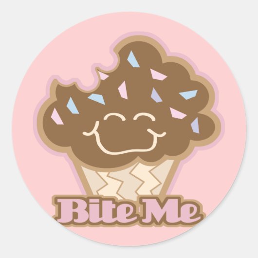 bijt me chocolade cupcake ronde sticker (Voorkant)