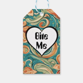 Bijt me Grappig Hart Swirly Retro Design Cadeaulabel