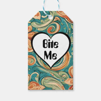 Bijt me Grappig Hart Swirly Retro Design Cadeaulabel