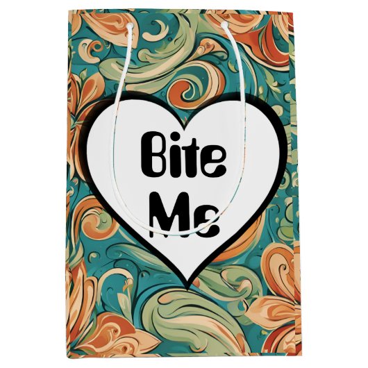 Bijt me Grappig Hart Swirly Retro Design Medium Cadeauzakje (Voorkant)