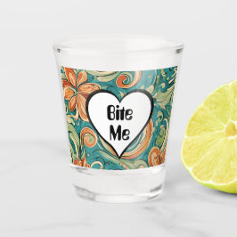 Bijt me Grappig Hart Swirly Retro Design Shot Glas