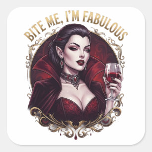 Bijt Me Ik Ben Een Fabulous Vampier Gotische Wijn Vierkante Sticker