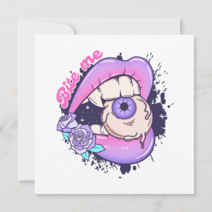 Bijt me roze halloween lippen feestdagenkaart