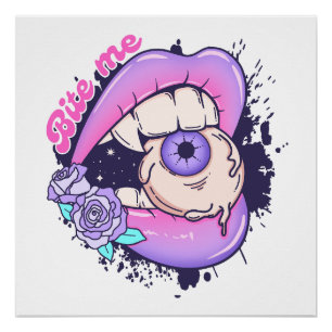 Bijt me roze halloween lippen perfect poster