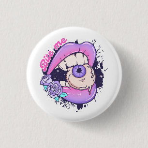 Bijt me roze halloween lippen ronde button 3,2 cm