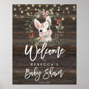 bijtend floreel schattig konijn baby shower welkom poster
