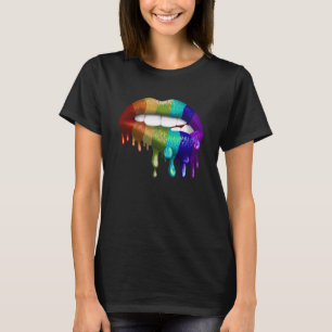 Bijtende Lippen Regenboog Trots Druppelende T-shir T-shirt