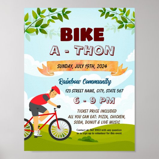 Bike-a-Thon fondsenwerving flyer poster sjabloon (Voorkant)