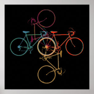Bike-art / colorful_bikes op zwart poster
