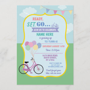 Bike Birthday fiets Ride Balloons Partij Roze Kaart